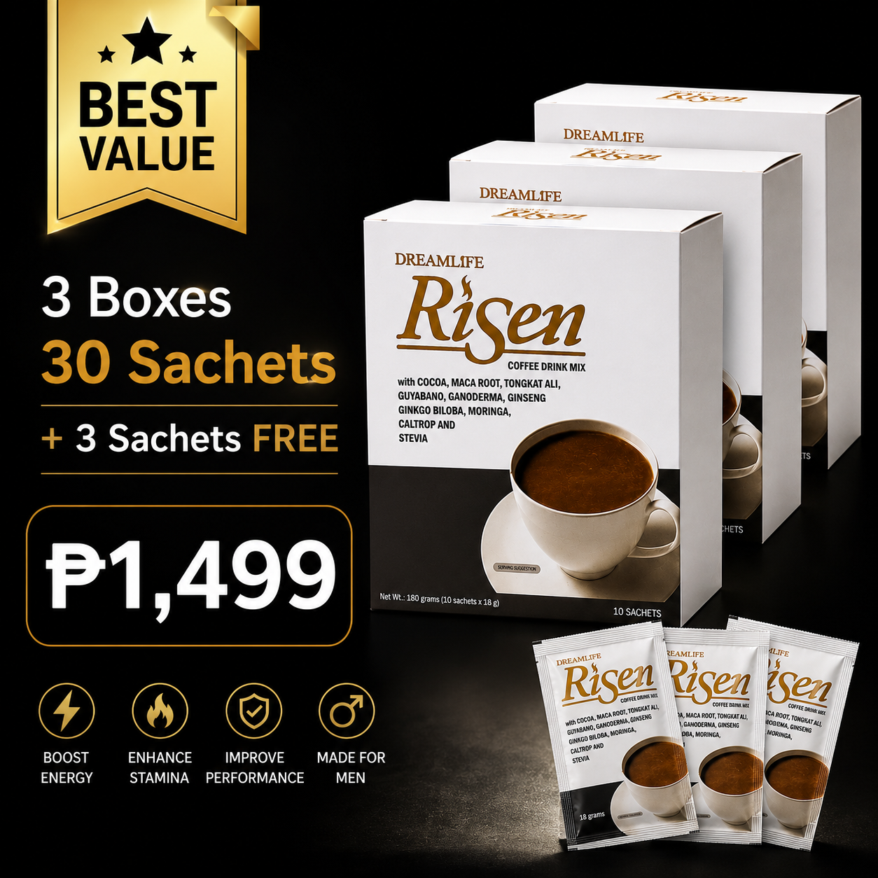 3 BOXES + FREE 3 SACHETS – BEST VALUE ⭐️⭐️⭐️